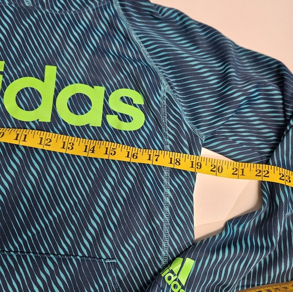 Adidas Hoodie Sweatshirt Boys L 14-16 Blue/Turquoise Striped - Picture 3 of 8